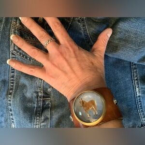 Brown Leather Horse Cuff Bracelet, up to 6 1/2” wrist